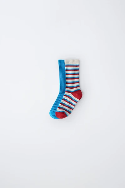 LOT DE DEUX PAIRES CHAUSSETTES LONGUES À RAYURES