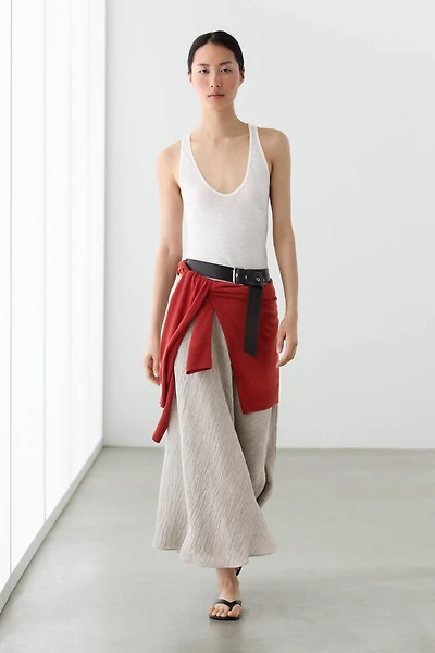 Waffle-knit flared midi skirt