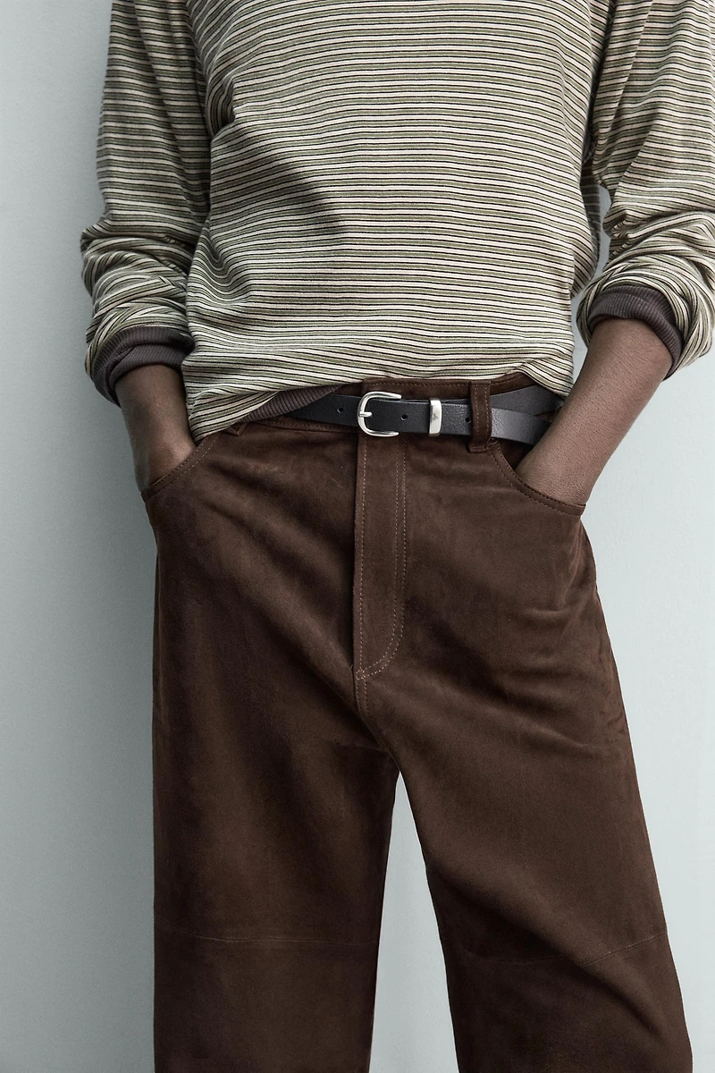 STRAIGHT FIT SUEDE LEATHER PANTS