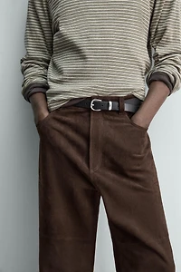 STRAIGHT FIT SUEDE LEATHER PANTS