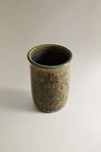 FLORAL CERAMIC TOOTHBRUSH TUMBLER