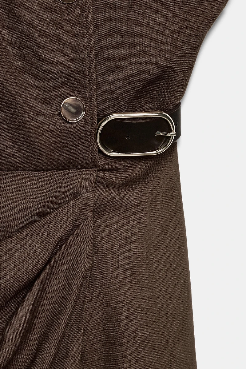 LINEN BLEND MIDI DRESS WITH BELT