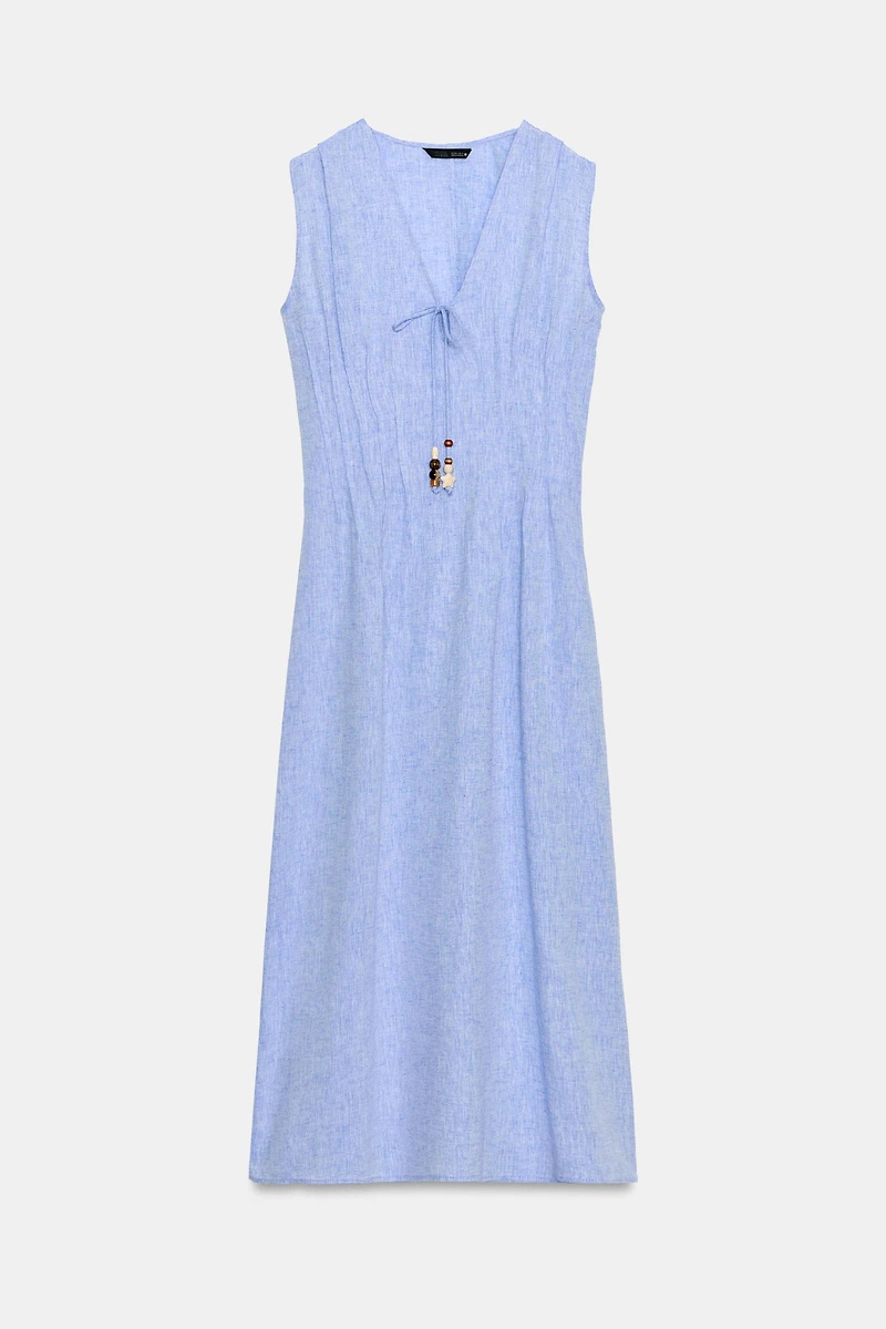 LINEN PINTUCK MIDI DRESS