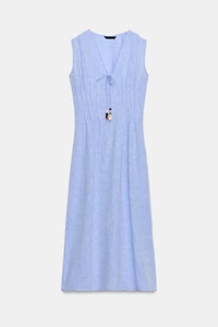 LINEN PINTUCK MIDI DRESS