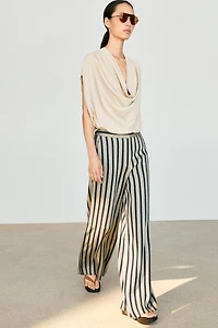 Striped wide-leg linen blend pants