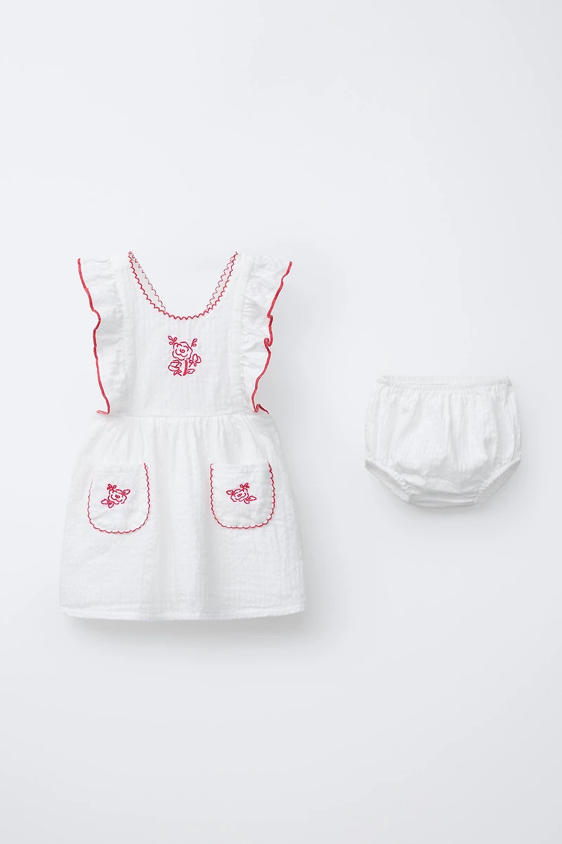 RUSTIC EMBROIDERED FLORAL DRESS AND PANTIES