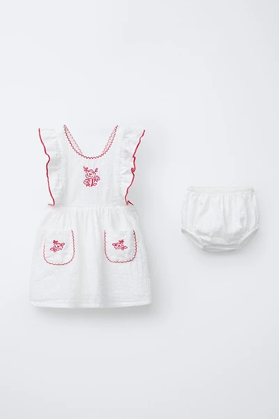 RUSTIC EMBROIDERED FLORAL DRESS AND PANTIES