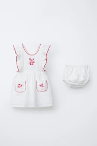 RUSTIC EMBROIDERED FLORAL DRESS AND PANTIES