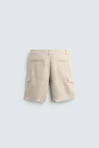 REGULAR FIT 100% LINEN CARGO SHORTS