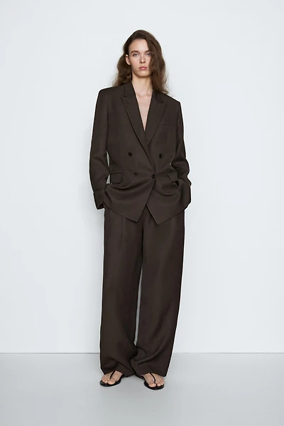 Double-breasted linen blend blazer - STUDIO