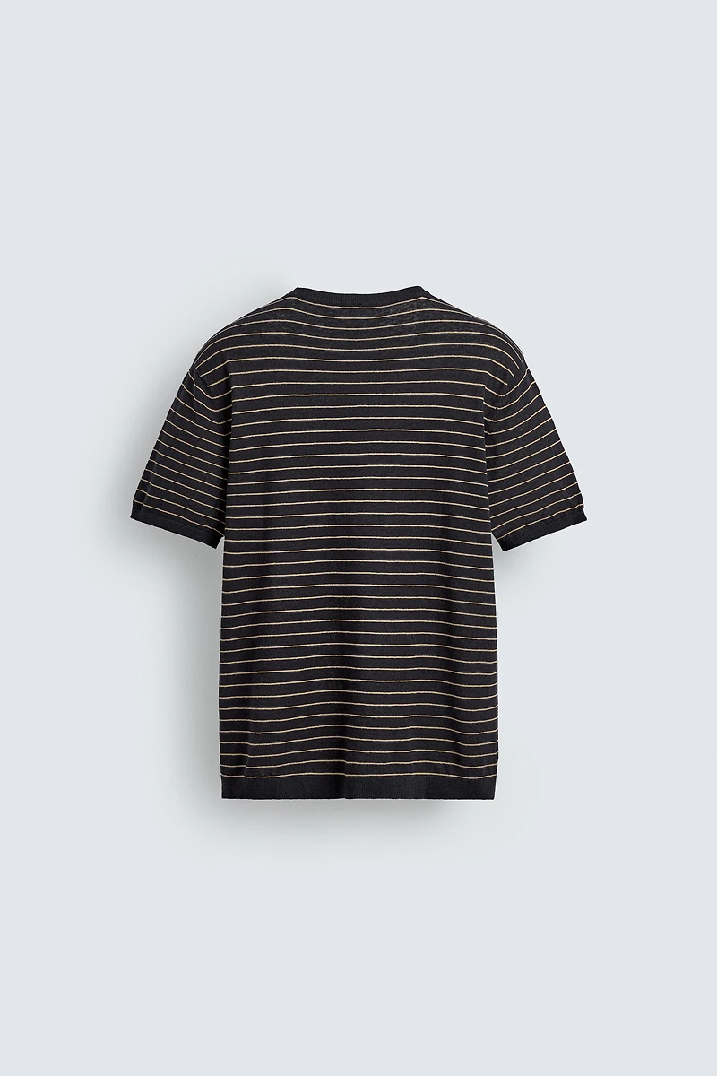 STRIPED LINEN-COTTON KNIT T-SHIRT