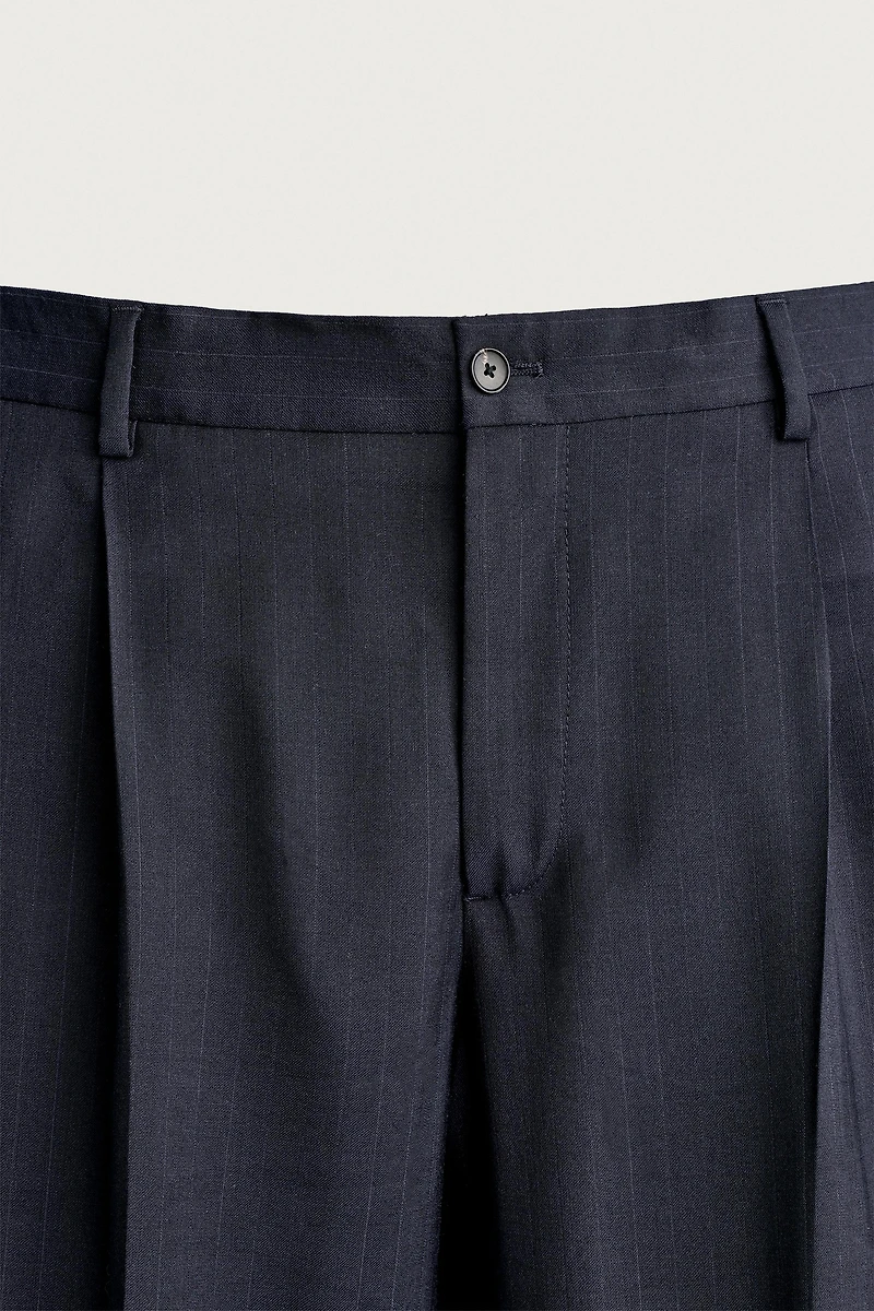 100% WOOL PINSTRIPE REGULAR FIT SUIT PANTS