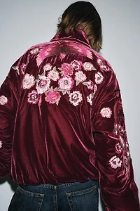 EMBROIDERED VELVET PUFFER JACKET