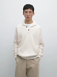 Knit sweater with mock button neck