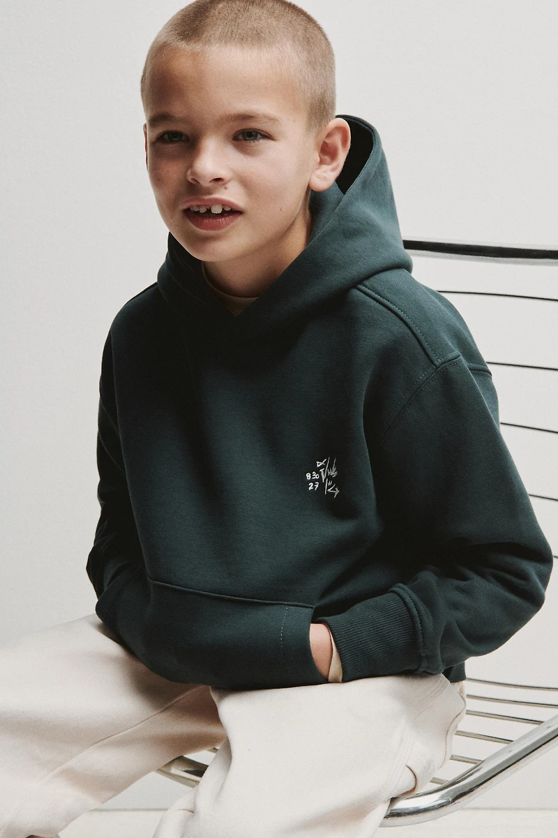 EMBROIDERED TEXT HOODIE SWEATSHIRT