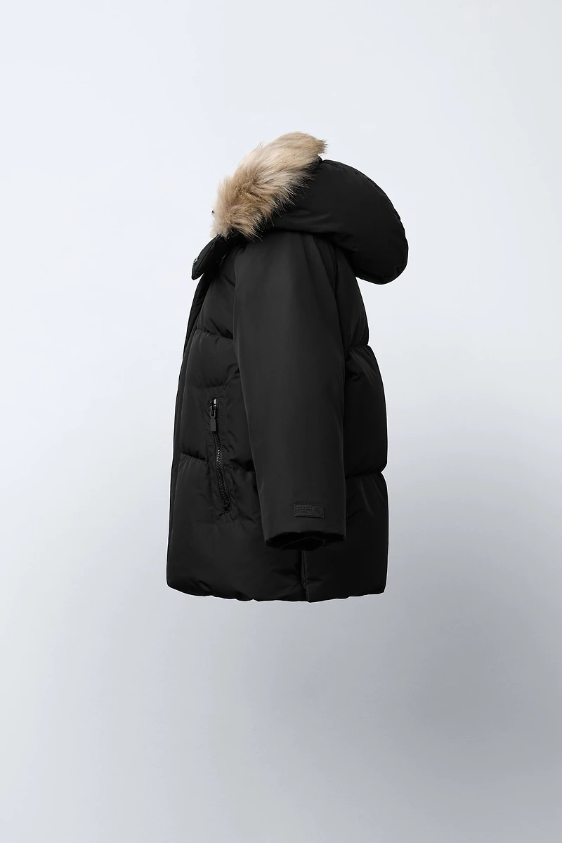 LONG FEATHER AND DOWN WATER REPELLENT WIND RESISTANT PUFFER COAT