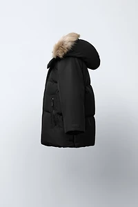 LONG FEATHER AND DOWN WATER REPELLENT WIND RESISTANT PUFFER COAT