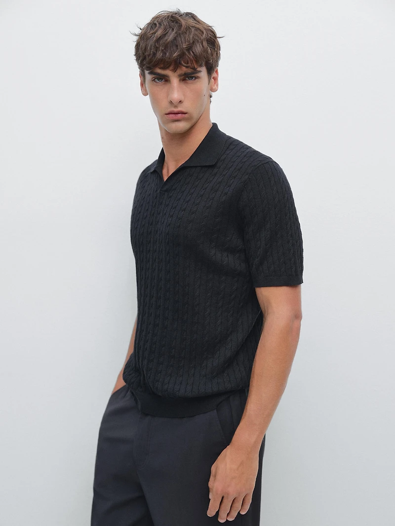 Cable-knit polo shirt