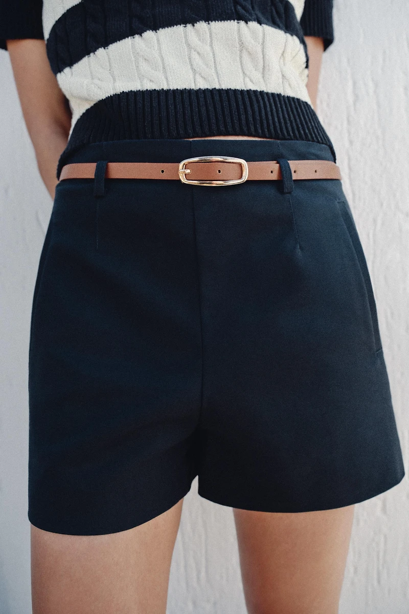 HIGH-WAISTED BELTED SHORTS