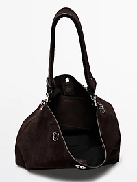 Split suede leather bag with eyelets