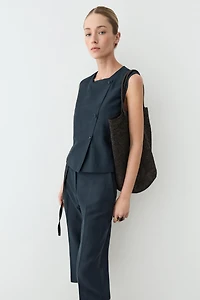 Linen asymmetric buttoned vest