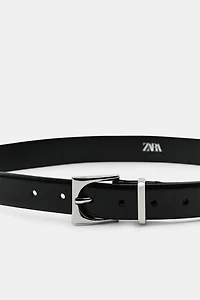 100% LEATHER BELT WITH GEOMETRIC BUCKLE