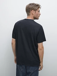 Linen blend contrast knit T-shirt