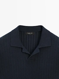 Ribbed knit short sleeve polo shirt