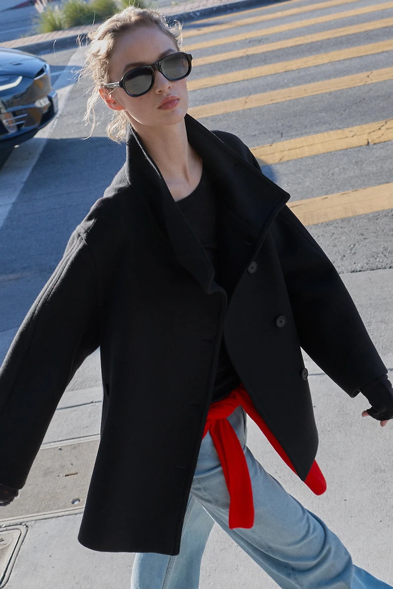 HIGH NECK WOOL BLEND SHORT COAT