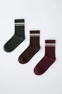 LOT DE TROIS CHAUSSETTES LONGUES À BANDES