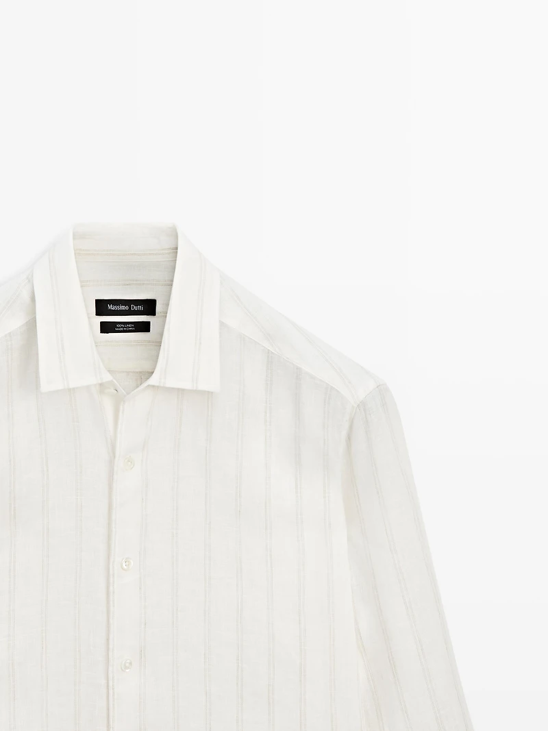 Chemise regular fit à rayures 100 % lin