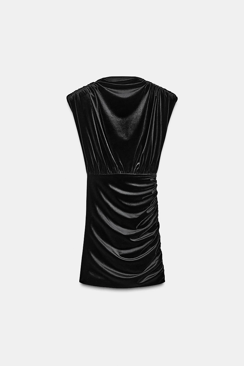 SHORT VELVET DRESS WITH SHOULDER PADS