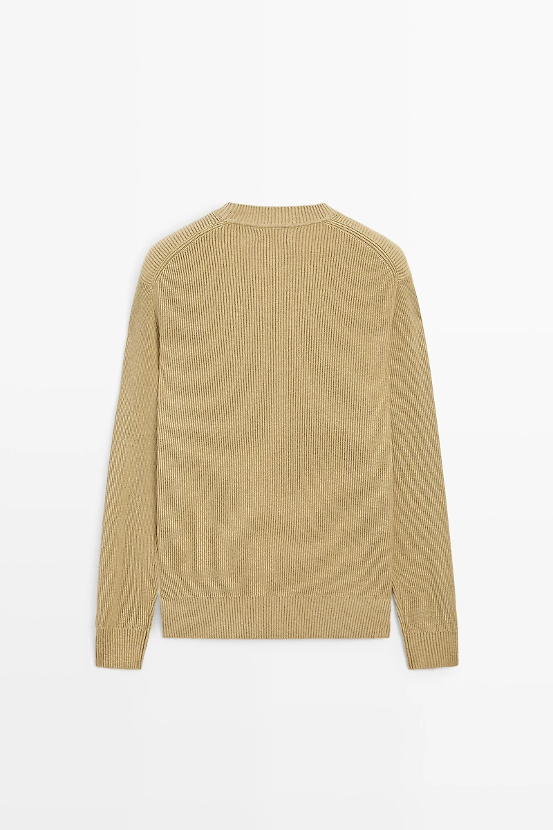 Cotton blend ribbed knit sweater