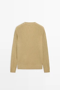 Cotton blend ribbed knit sweater