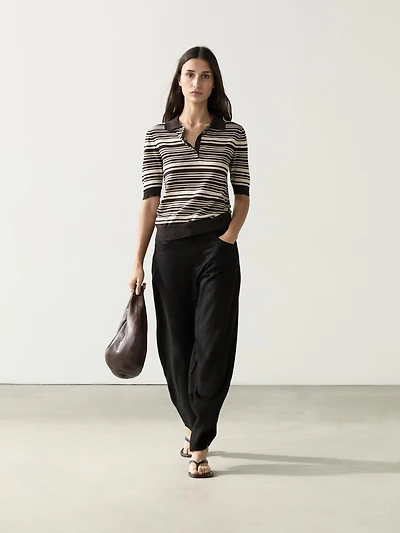 100% cotton striped knit polo shirt