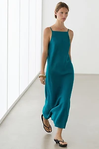 100% linen strappy midi dress