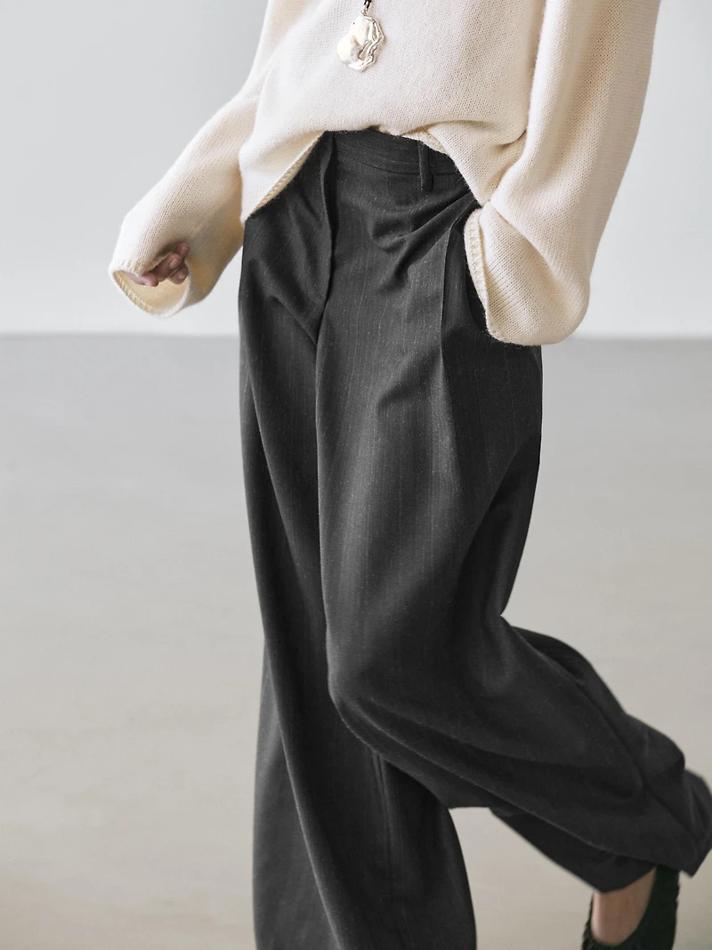 Striped wool blend wide-leg trousers