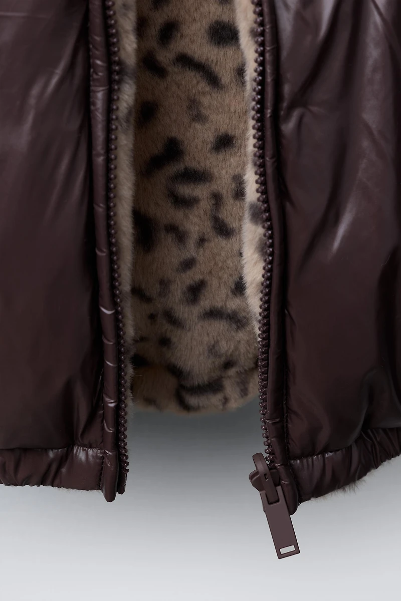 REVERSIBLE FAUX FUR ANIMAL PRINT JACKET