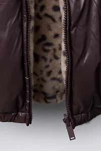 REVERSIBLE FAUX FUR ANIMAL PRINT JACKET