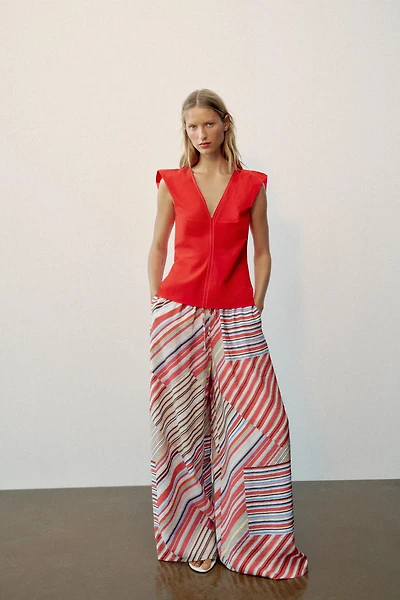 STRIPED WIDE-LEG PANTS