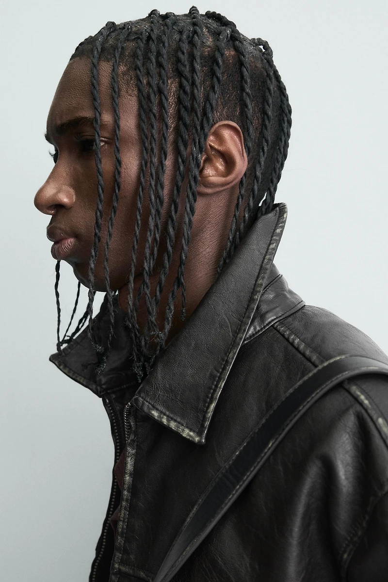 WASHED FAUX LEATHER JACKET