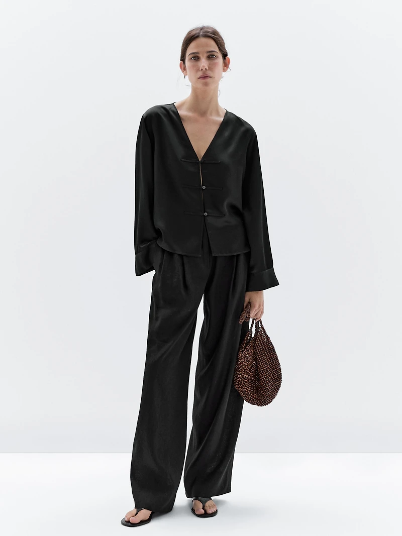 Satin blouse with button detail