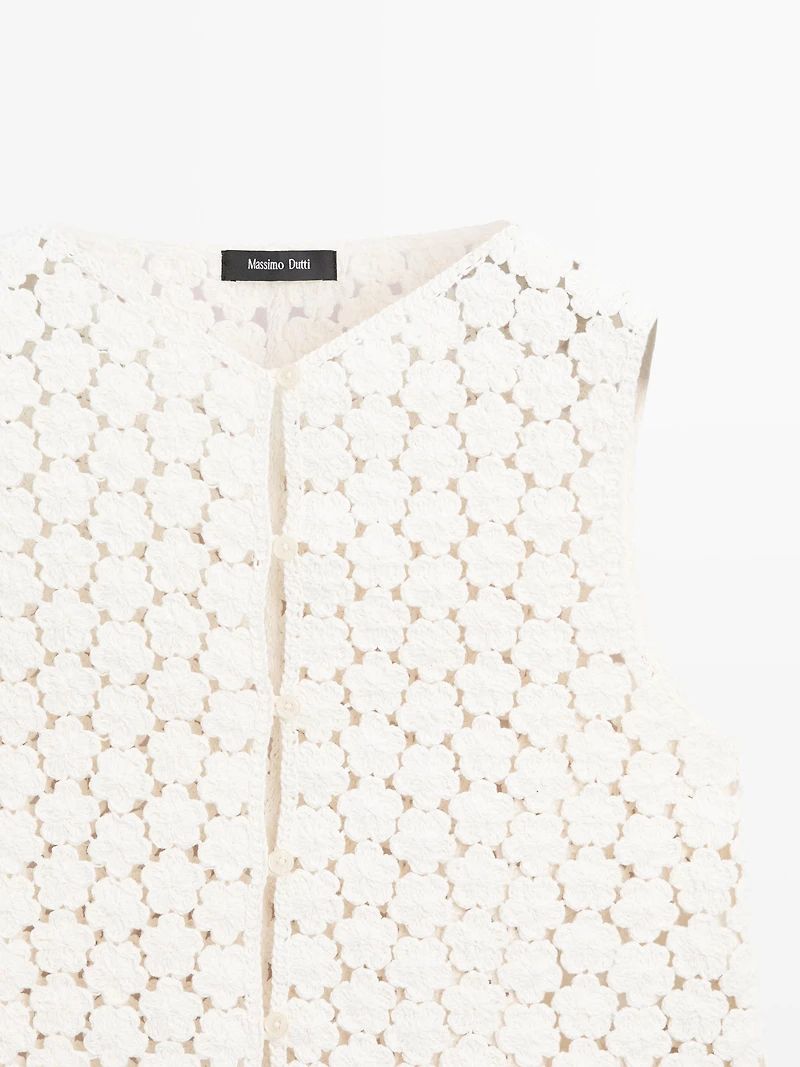 Cotton crochet vest with floral details