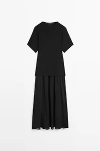 Long contrast short-sleeve dress