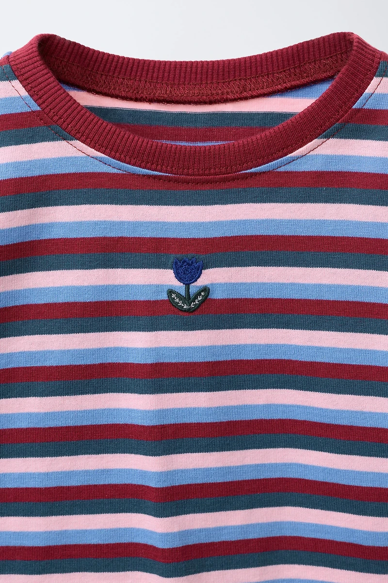 WOVEN STRIPED EMBROIDERED T-SHIRT
