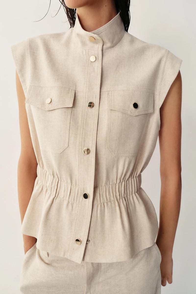 LINEN BLEND POCKET VEST