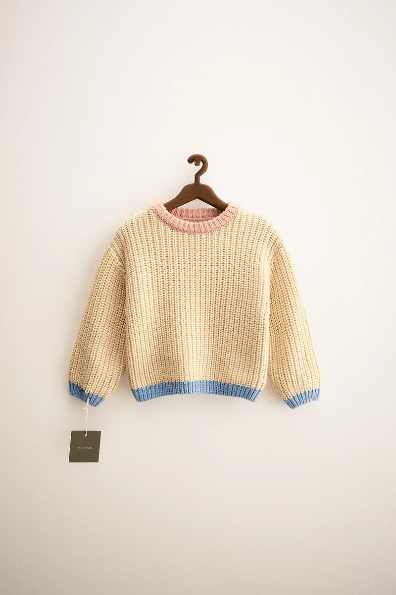 ZARA TIMELESS - PULL EN GROSSE MAILLE LISERÉS À CONTRASTE