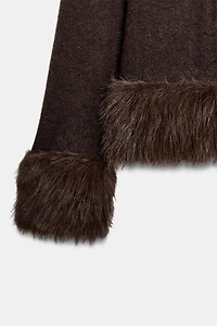 FAUX FUR TRIM KNIT CARDIGAN