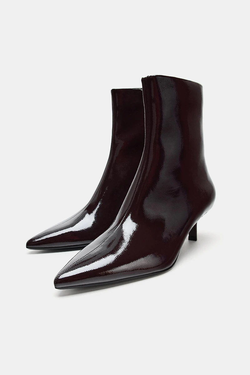PATENT EFFECT KITTEN HEEL ANKLE BOOTS