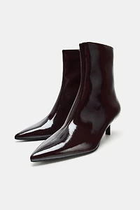 PATENT EFFECT KITTEN HEEL ANKLE BOOTS